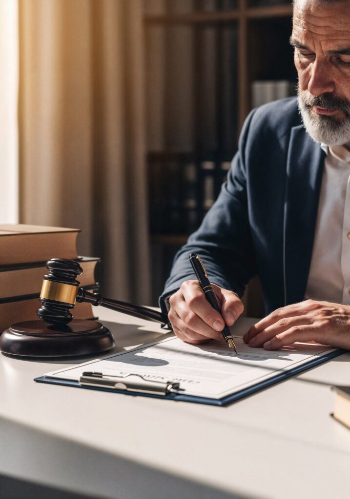 lawyer signing legal documents