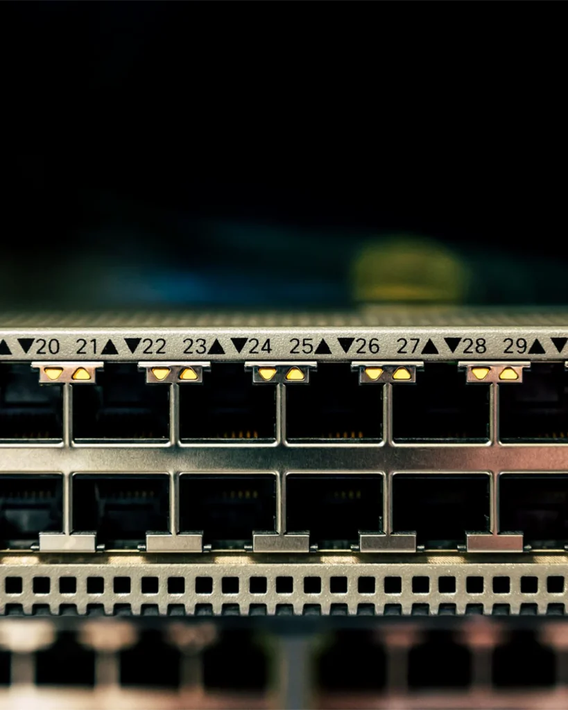 Network ports on a switch panel
