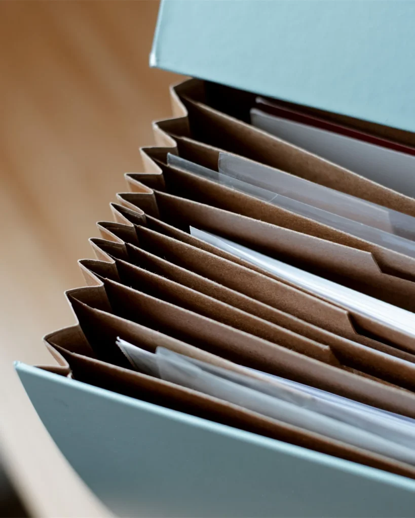 An open document folder on a desk